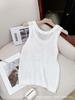 2026 White Sleeveless Knit Camisole with Round Neck and Hollow Design