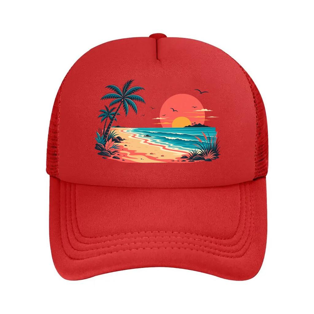 Retro Tropical Coast Sunset Escape Mesh Baseball Cap Hip Hop