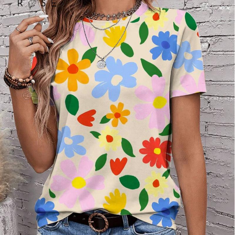 

Женская летняя футболка с цветочным принтом в стиле ретро, футболки с коротким рукавом, повседневные топы с принтом L жёлтый