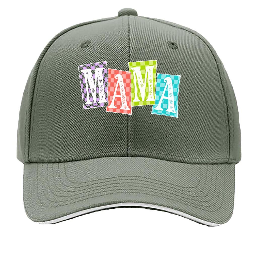 Retro Mama Checker Pop Lettering Sandwich Baseball Cap Sun Cap Outdoor Workouts Hat