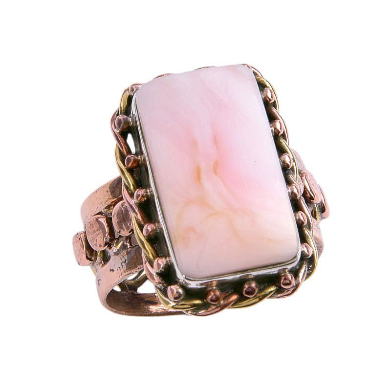 Natural Pink Opal Gemstone Two Tone 925 Sterling Silver Jewelry Ring Size 6 Z0n36