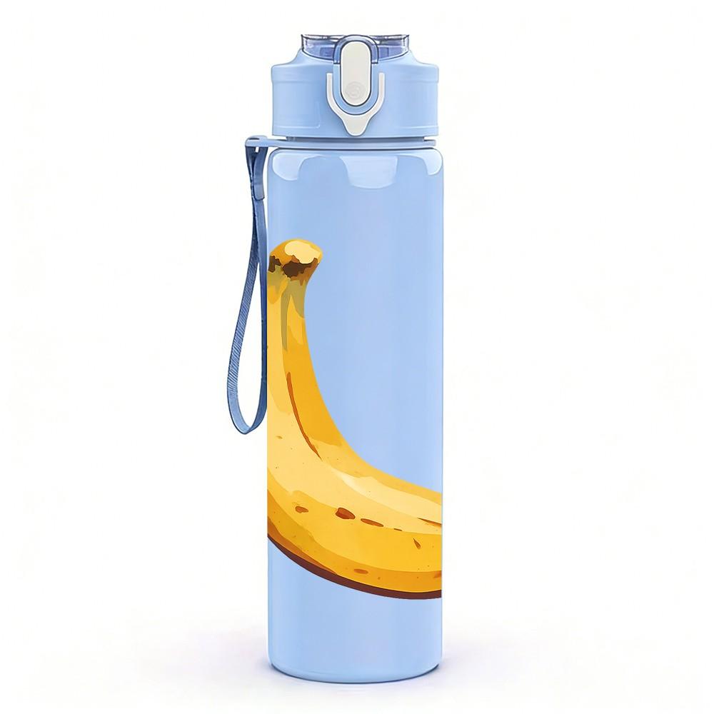 1PC Single Banana Fruit Minimalist 750ml Color Plastic Sports Water Bottle Leakproof Flip Straw Lid Suitable for Sports Office Home Use