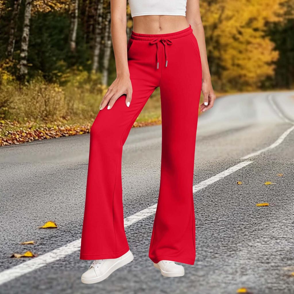 Damenmode Einfarbig Elastischer Bund Tasche Kordelzug Schlaghose