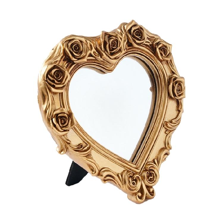 Heart Makeup Mirror Vanity Countertop Mirror with Rose Border and Back Stand for Dressers, Bedroom Shelf, and Daily Grooming