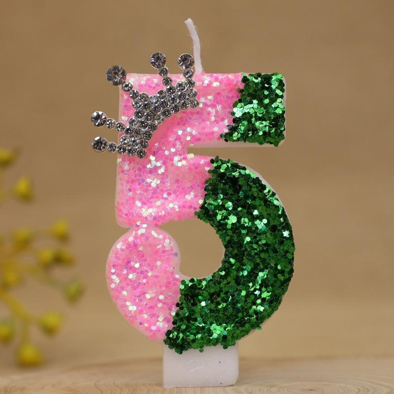 Color Block Number Birthday Candle Cake Decoration First Year Celebration Crown Birthday Candle