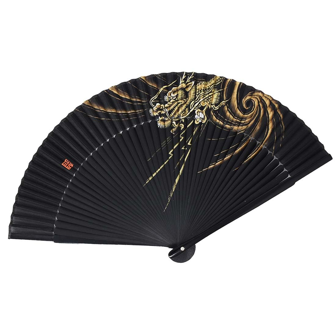 Kimono black short dragon polyester [Stylish Iroha] Hand-painted fan, dyed, large, length, design, fabric. чёрный