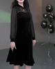 Spring European-Style Off-Shoulder Lace Velvet Dress for Plus Size Middle-Aged Women