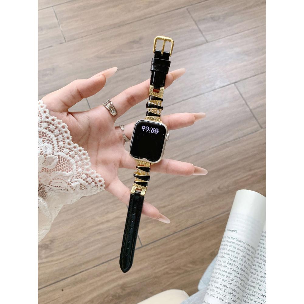 

Women Metal Leather Watch Band for Apple Watch Series Ultra 11/10/9/8/7 SE Splice Leather Strap for 38 40/41/42/44/45/46/49mm Replacement Bracelet 42 44 45 46 49mm жовтий
