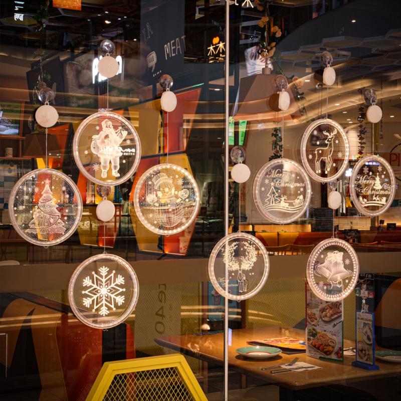 16cm Led Hanging Christmas Decorative Lights 3d Acrylic Led Lamps With Suction Cups For Doors