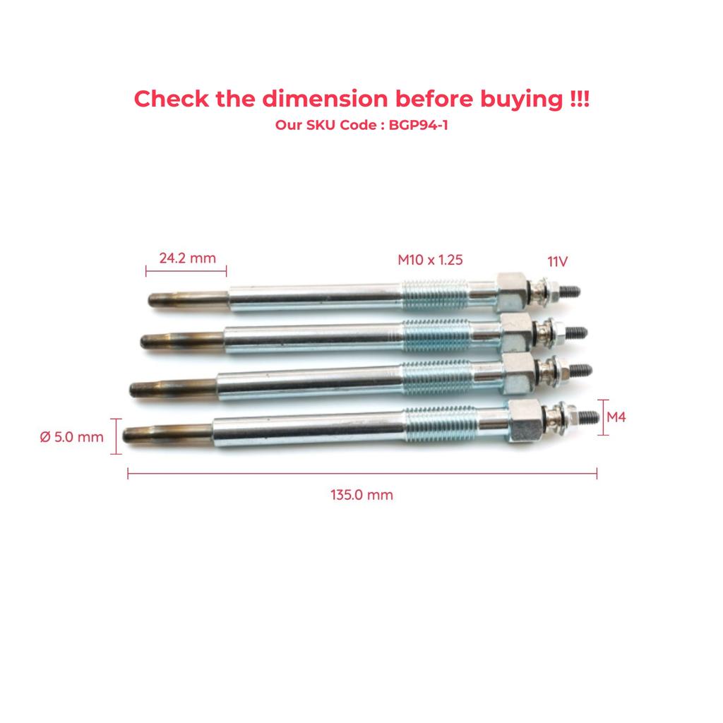 BGP94-1 4 Pieces Glow Plug Auxiliary Heater 11 Volt 7701057806 1214079 for Opel Renault Saab 3.0 Engine