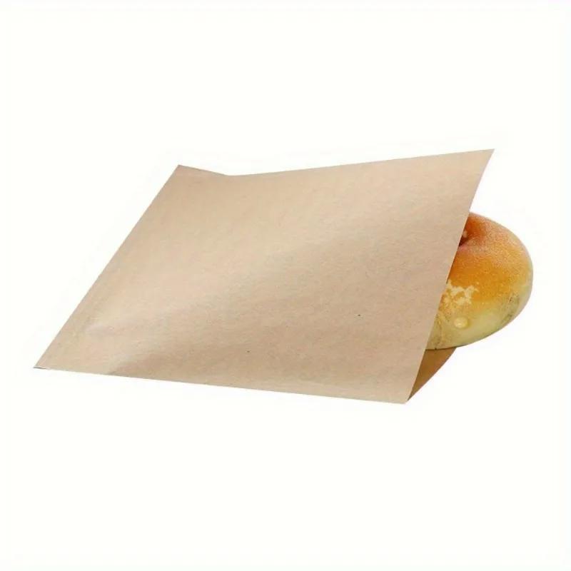 100Pcs Sandwich Donut Bread Bag Hamburger Paper Bags Food Packing Restaurant Supply Pouches.
