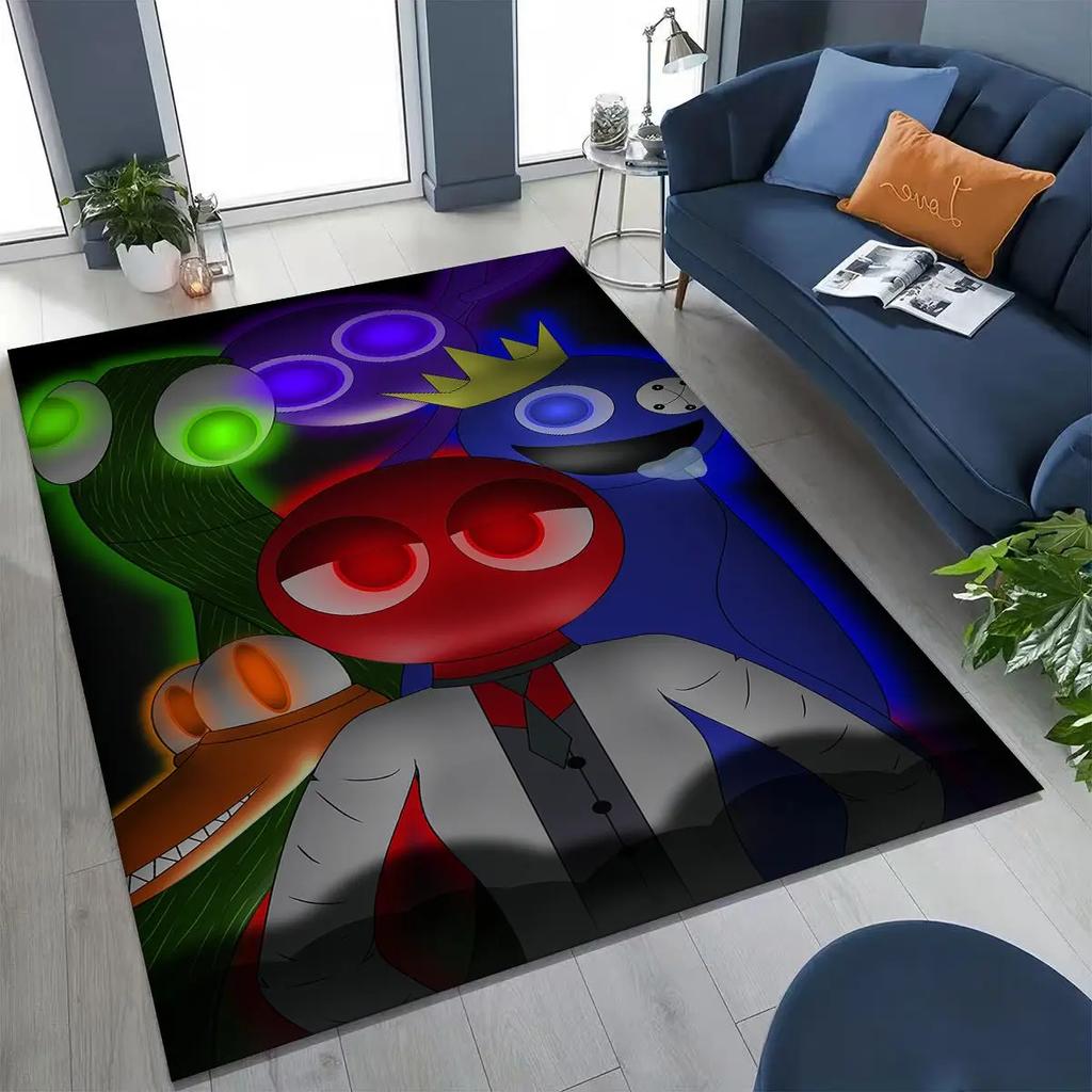 Spiel 3D R-Rainbow F-Friends Cartoon Kunst Teppich für Schlafzimmer Wohnzimmer Sofa Zuhause Fußmatte Dekor,Große rutschfeste Kinderspiel-Bodenmatte