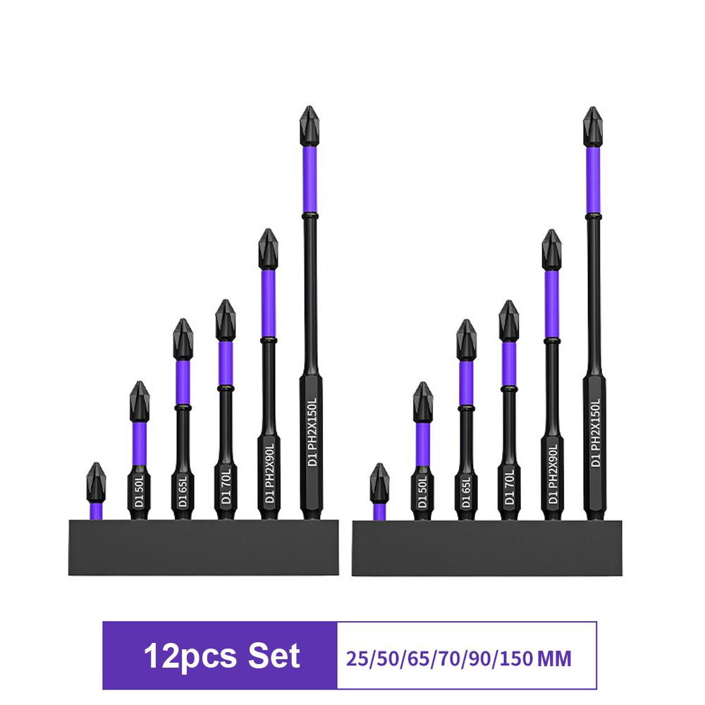 6/12 Pack Magnetic Screwdriver Bits Non-slip Shockproof Phillips Impact Bits Hex Shank Alloy Steel Bits Suitable for Power Tools