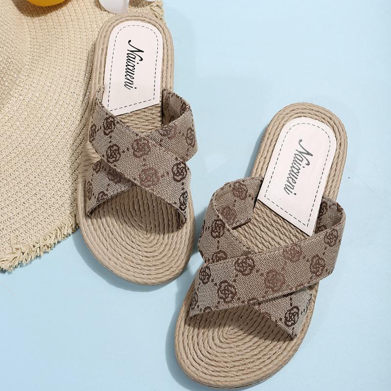 Dámské nové pantofle Summer Cross Drag Móda Konopné lano Svrchní oblečení Pantofle Pro volný čas Sandály a pantofle