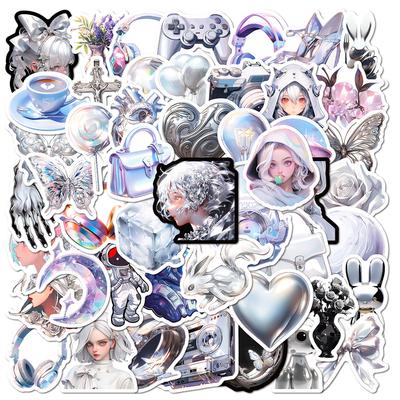 50 Wasserdichte Cartoon Doodle Kofferaufkleber Trendy Silber Punk Skateboard Computer Tablet Aufkleber Tasche