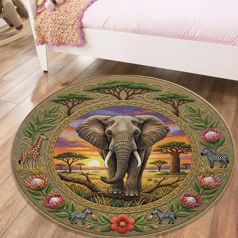 Elephant Decoration Round Area Rug,Carpet Rug for Living Room Bedroom Sofa Playroom Decor,Non-slip Floor Mat98