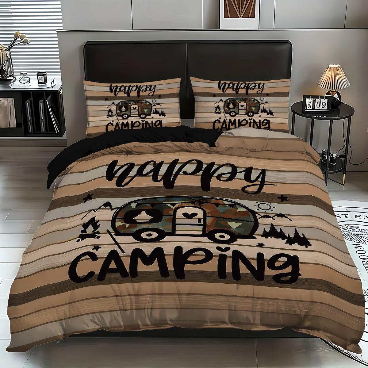 

Bed Three-Piece Camper 3D Printed Quilt Cover Pillowcase Sanded Home Textile Kit 135x200