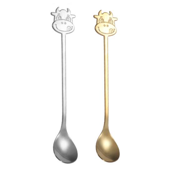 Yousheng Stainless Steel Coffee Spoon, Long Handle with Bull Head Decor, Multifunctional Stirring Spoon for Coffee Milk Tea