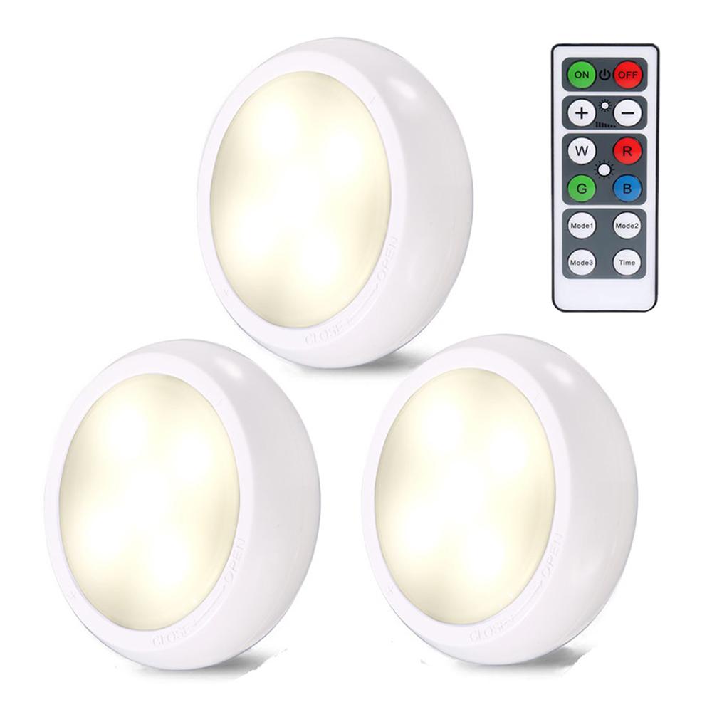 

YD-002 3Pcs Remote Control RGBW Cabinet Light Battery Powered Dimmable Night Light for Kitchen Closet Stairs A