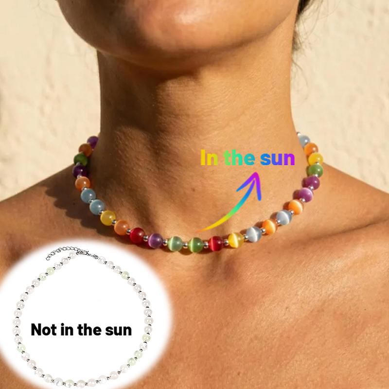 Color Changing Jewelry Set Adjustable Temperature Sensitive Beaded Ornament for Beach Party Daily Wear Teen Girls