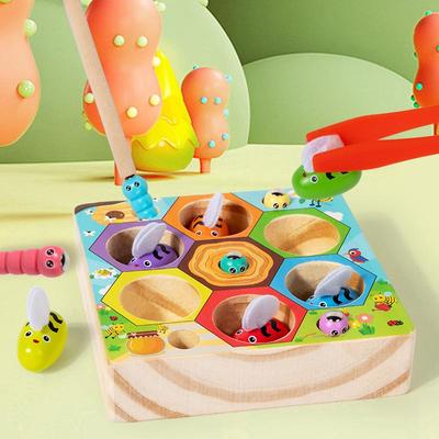 Kids' Wooden Beehive Fishing Toy - Ages 3+ for Concentration, Insect Catching, and Color Recognition