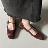 2025 Autumn New Retro Square Head Woven Light Mouth Single Shoes with Medium Heel Thick Heel Mary Jane Shoes Fashion Shoes Women