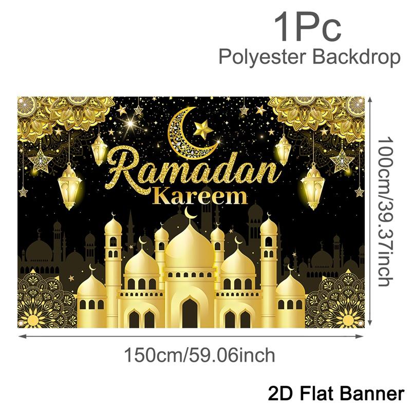 Eid Mubarak Backdrop Moon Star Castle Banner Ramadan Decorations Banner for Home Islamic Muslim Party Supplies Eid Al-fitr Gifts