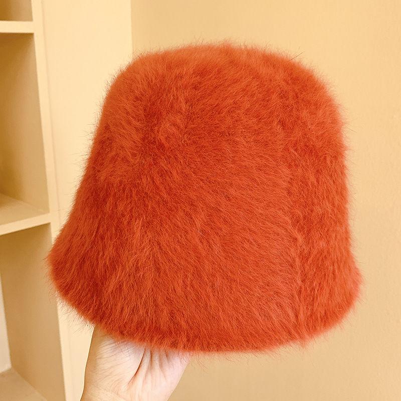 Winter Women's Fashion Solid Color Rabbit Fur Hat Bucket Hat Fisherman Hat Outdoor Warm Basin Hat Ladies Panama Bucket Hat