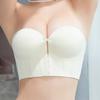 Dámský bandeau podprsenka bez ramínek push-up s neviditelným předním zapínáním, vyztužený, bezešvý, zvedající poprsí, pro svatební šaty