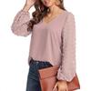 Women S V Neck Long Sleeve Chiffon Blouse Jacquard Loose Top