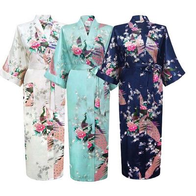Kimono Largo de Satén de Seda para Novia Boda Dama de Honor Bata para Prepararse Bata de Baño Ropa de Dormir para Casa