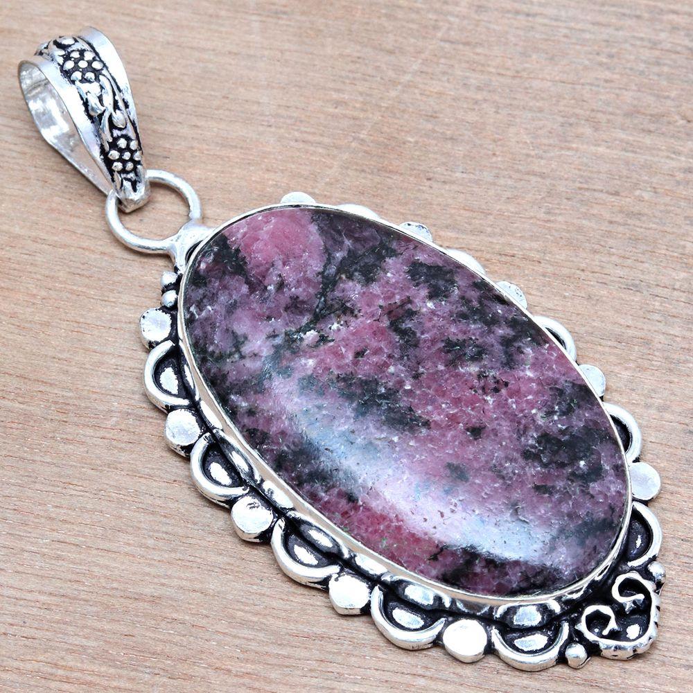 Pendant Rhodonite Gemstone Handmade Mother'Day Silver Jewelry 2.5"