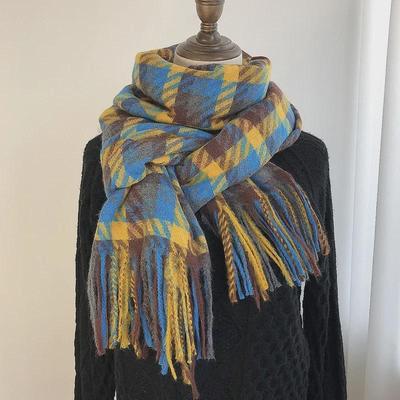 2022 Winter Colorful Plaid Imitation Cashmere Scarf with Tassels for Women and Men