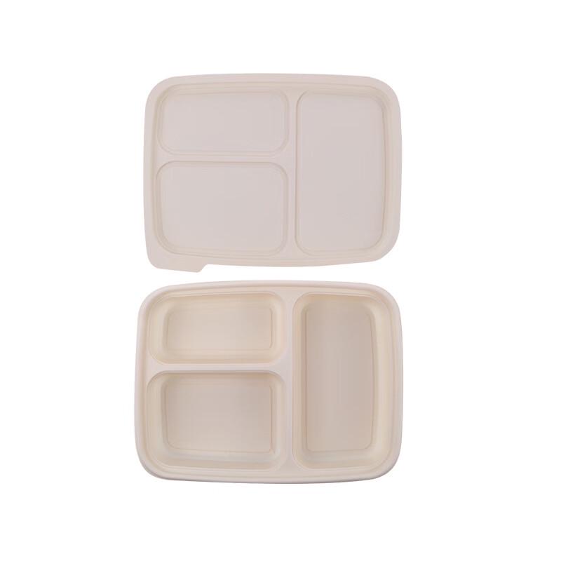 Disposable Corn Starch 3-Compartment Lunch Box with Lid