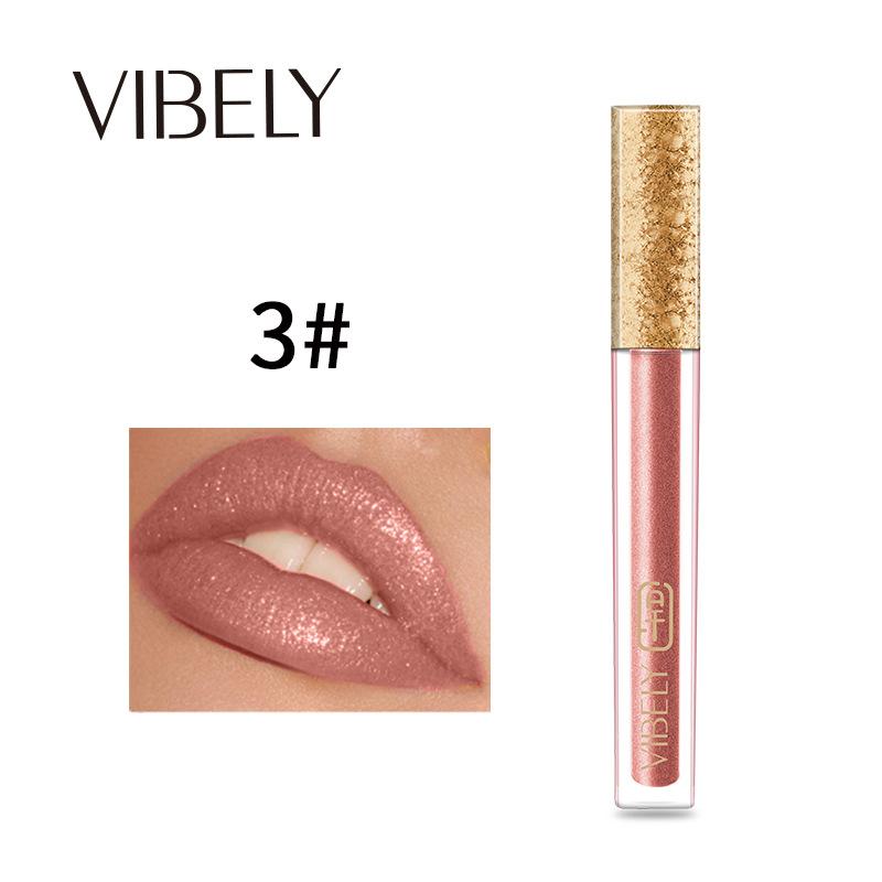 VIBELY 15 Color Does Not Take Off Makeup, Red Beads, Light Flashing Lip Glaze Makeup