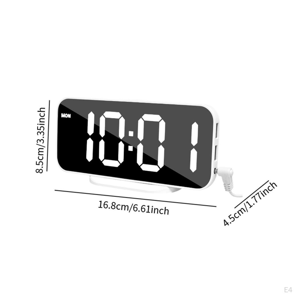 Bedside Digital Alarm Clock with USB Ports and Adjustable Brightness for Dormitory
