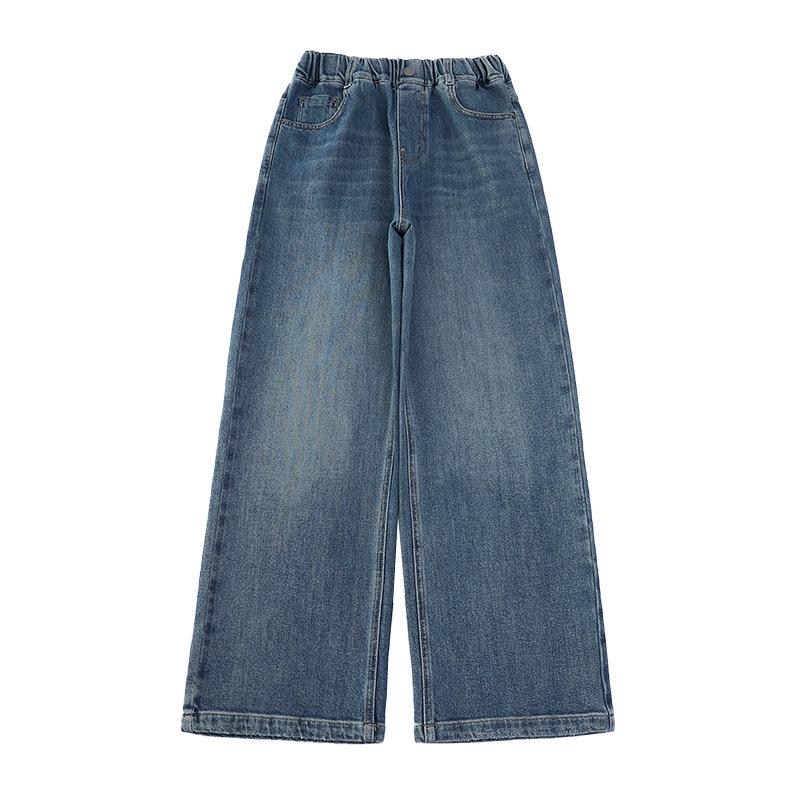 2025 Girls' Embroidered Wide-Leg Jeans: Spring/Fall Casual Straight-Leg Pants for Medium & Big Kids