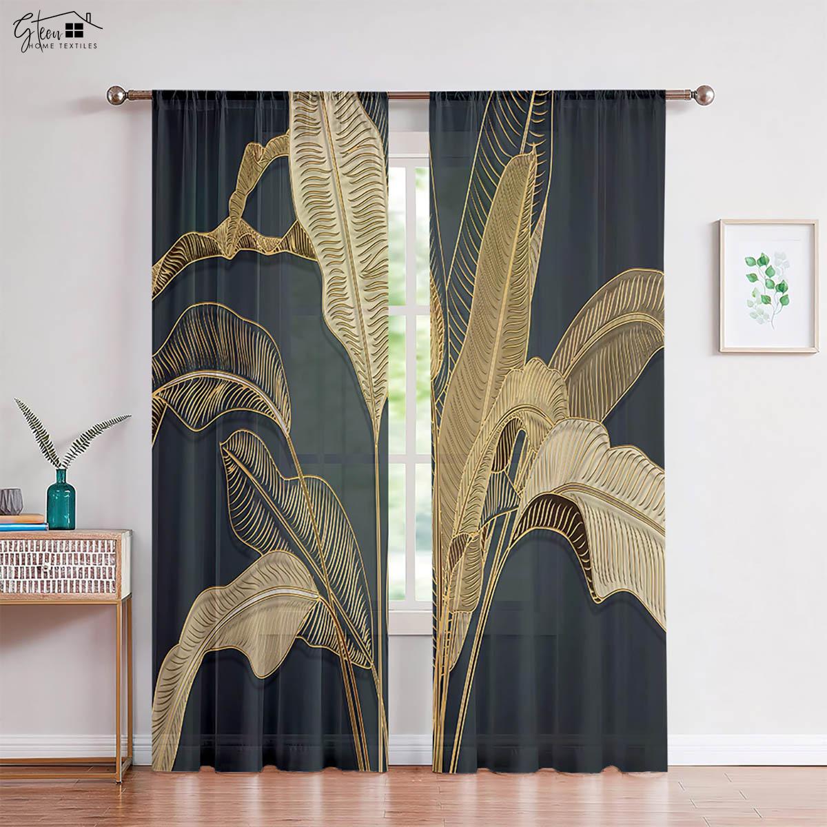 

Tropical Rainforest Background Curtains Southeast Asia Banana Leaf Plant Forest Restaurant B&B Hotel Bedroom Decorative Curtains W50xH130(CM)x2PCS&Rod pocket