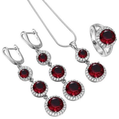 Elegantes Damen-Schmuckset mit rundem Strass-Anhänger, Halskette, Ohrringen und Ring