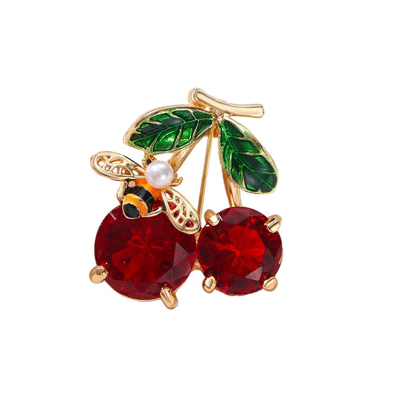 Брошь «Сладкая пчелка и вишня» Высококачественная брошь-булавка «Вишня с красным кристаллом» Аксессуары для одежды