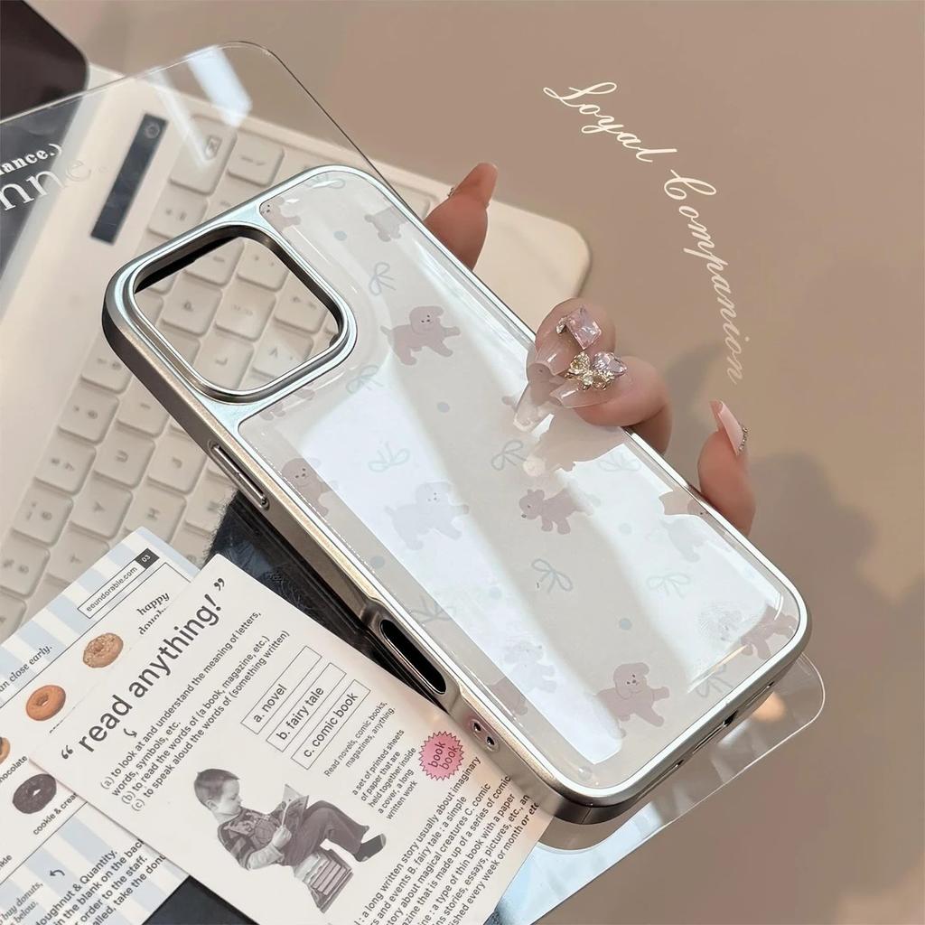 Japan and South Korea Ins Bow Puppy Suitable for iPhone16/17 Mobile Phone Case Apple 14 Electroplating 13 Water Condensation 15 Anti-drop