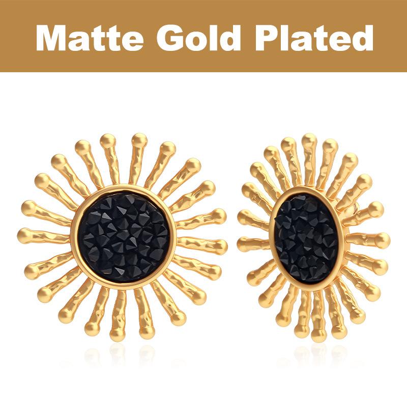 European and American old money style retro sunflower stud earrings female black crystal exaggerated design texture