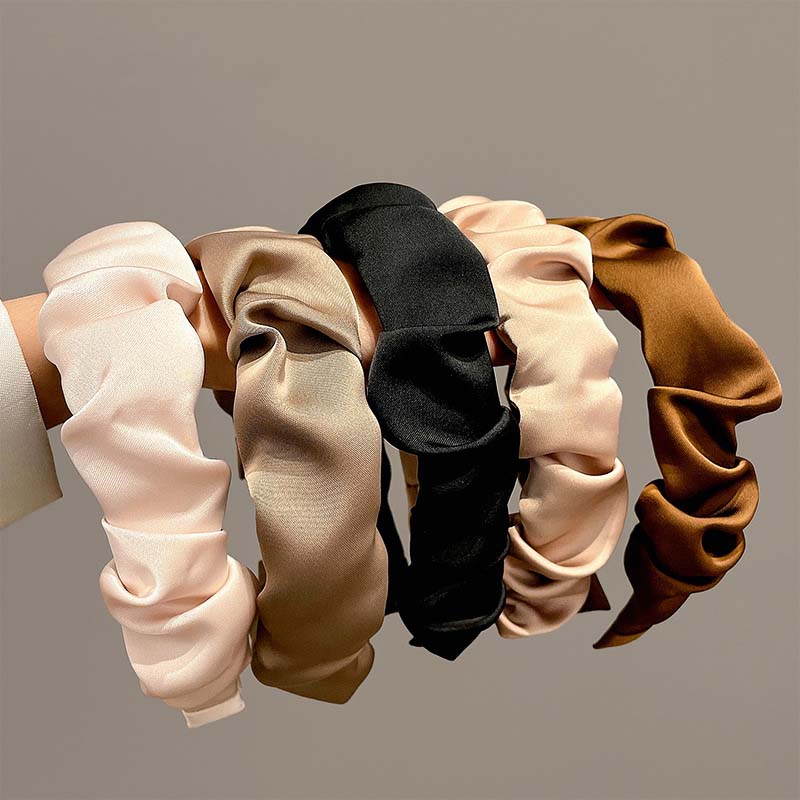 Bentițe de Păr la Modă pentru Femei, Accesorii de Păr, Lată, Lunetă, Satin, Cerc de Păr, Bentițe Pliate, Culoare Solidă, Elastice de Păr Mătăsoase, Accesorii de Păr