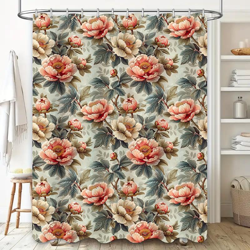 Vintage Floral Shower Curtain Soft Print Fabric Bath Decor for Home Decoration Pink Peony Pattern Size: 72 x 72 inches (183cm x