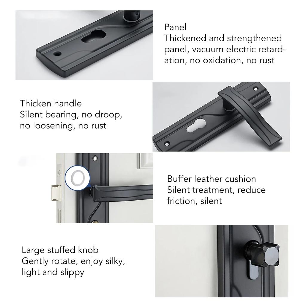 Door Handle Lock Manganese Steel Silent Bearing Universal Door Lever Lock Set with Keys for Home Bedroom Black Door Lever Lock