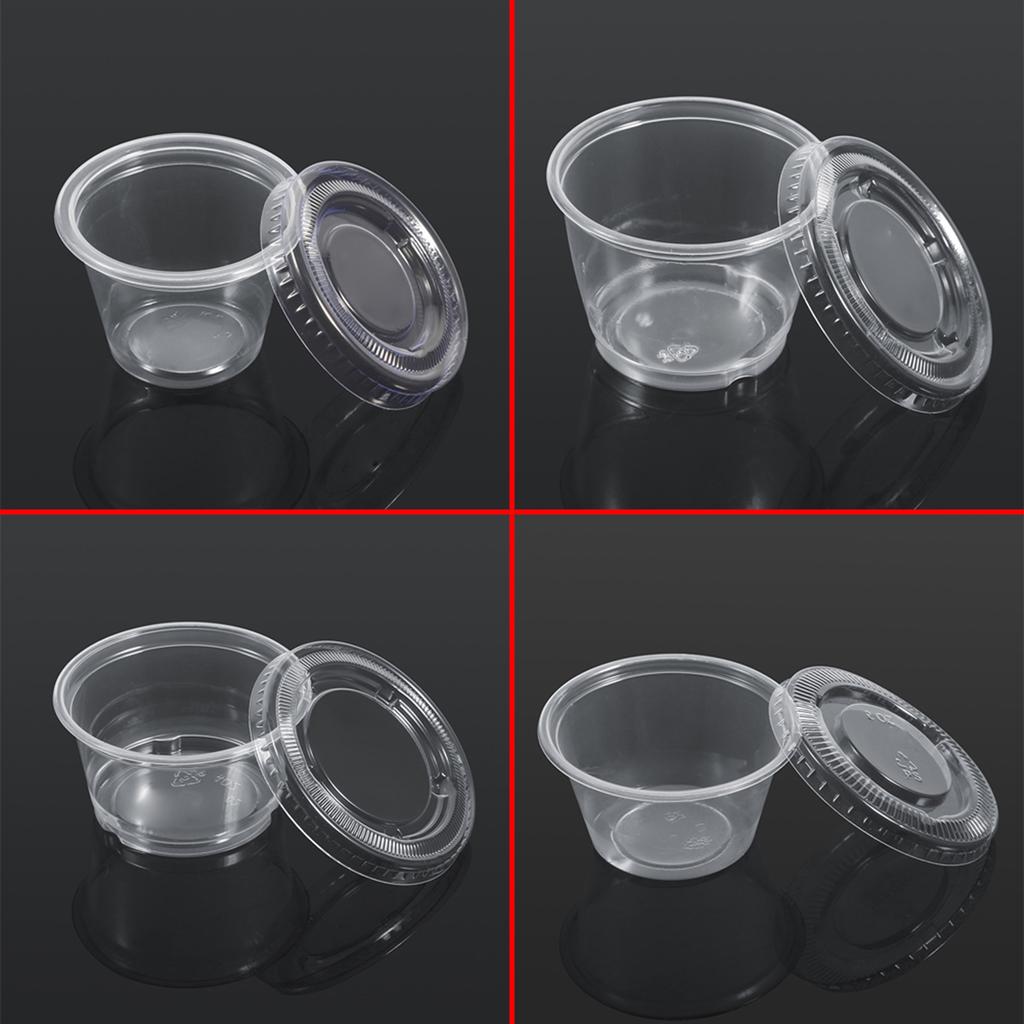 4 Sizes Disposable Plastic Clear Sauce Chutney Cups Boxes With Lid Food Takeaway Hot Chutney Cup Clear Sauce Cup Sauce Cup