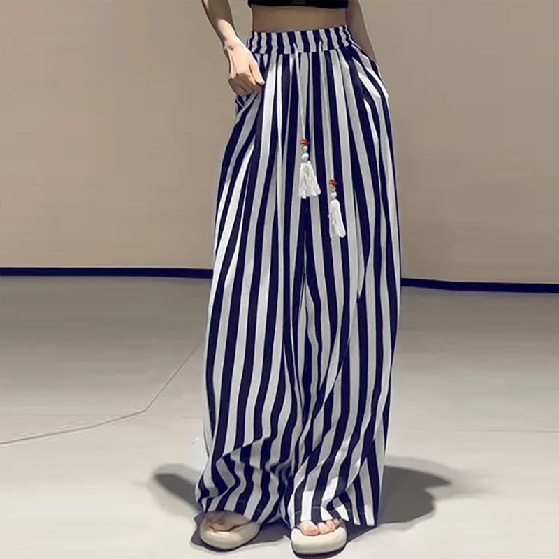 ZANZEA Women Casual Elastic Waist Loose Stripe Print Pants
