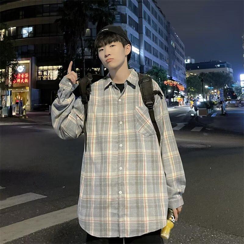 2024 Spring And Autumn Checkered Shirt Men'S Long Sleeve Sunscreen Jacket Casual Student Couple Trendy Shirt