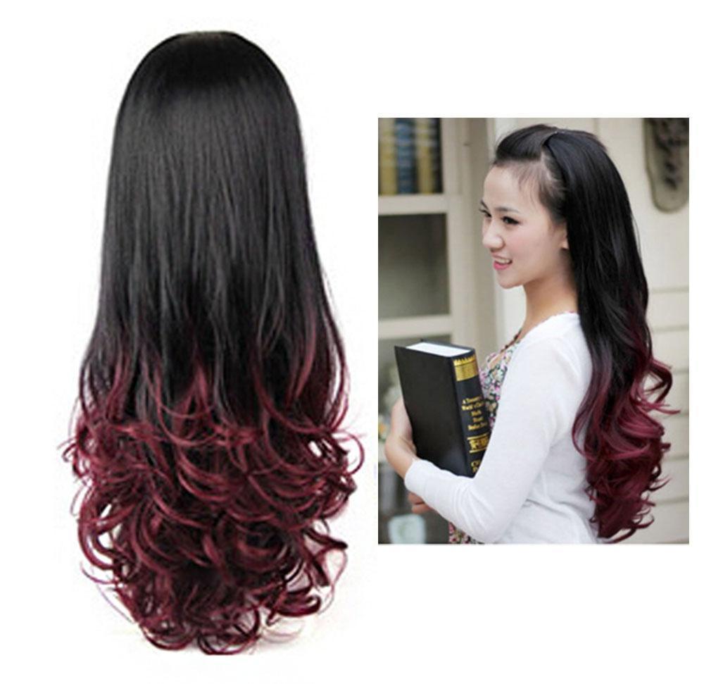 Peruci pentru Femei Lungi Crețe Ondulate Jumătate de Păr Rezistente la Căldură Culoare Gradient Stil Premium de Frumusețe