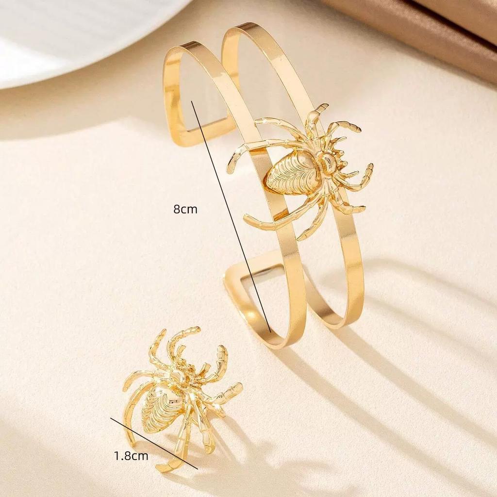 Vacation Fashion Gothic Spider Ring Gold Double Open Adjustable Arm Ring Set
